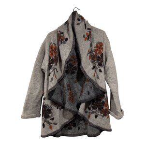 M Made In Italy Floral Embroidered Wool Blend Shawl Collar Open-Front Sweater L